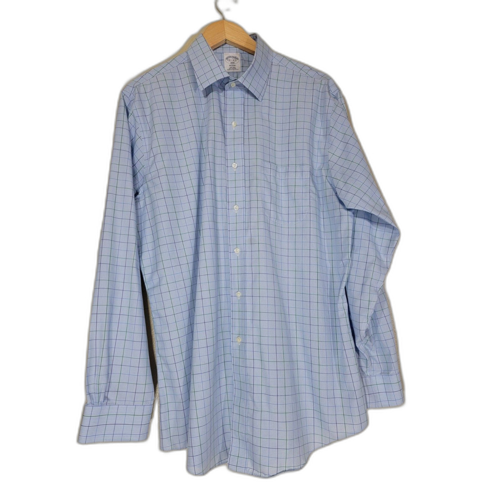 Men's Brooks Brothers Regent Non Iron Plaid Blue Long Sleeve Button Shirt - 16.5